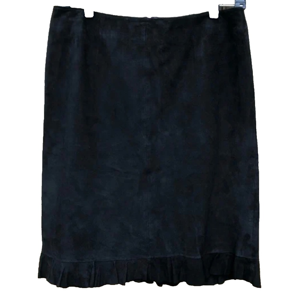 VTG VS2 VAKKO Y2K 90's Pencil Skirt w/Ruffle Hem BLACK GOAT SUEDE LEATHER sz 6